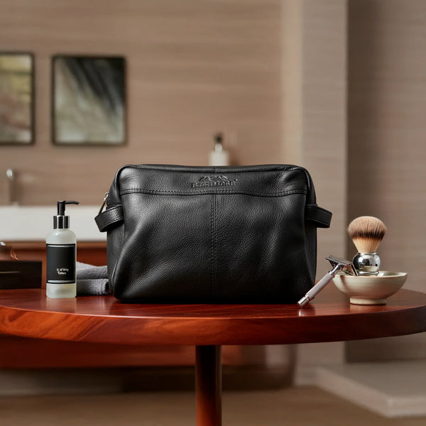 Men's Trousse de Toilette en Cuir – Cuir Véritable Noir